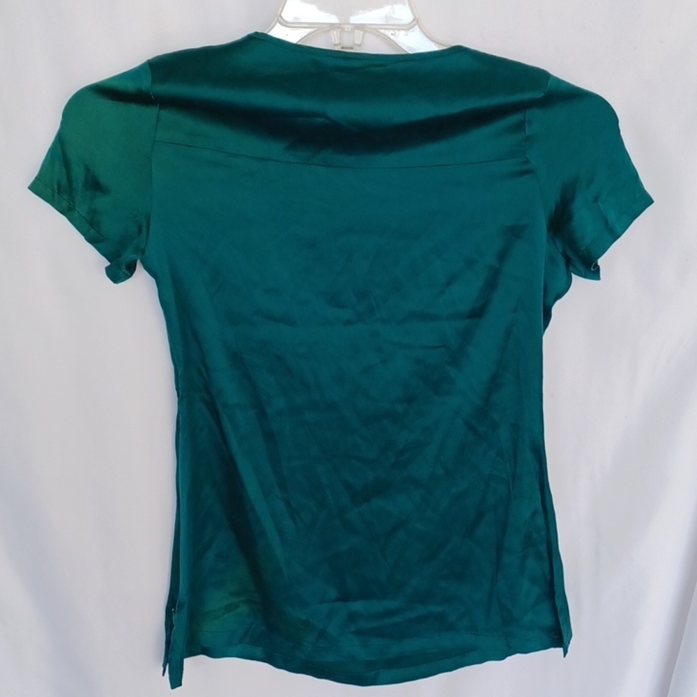 Tracy Porter Emerald Green Silk Beaded Blouse Sz S, Side Zip, 16" Ptp, 23" L - Picture 5 of 6